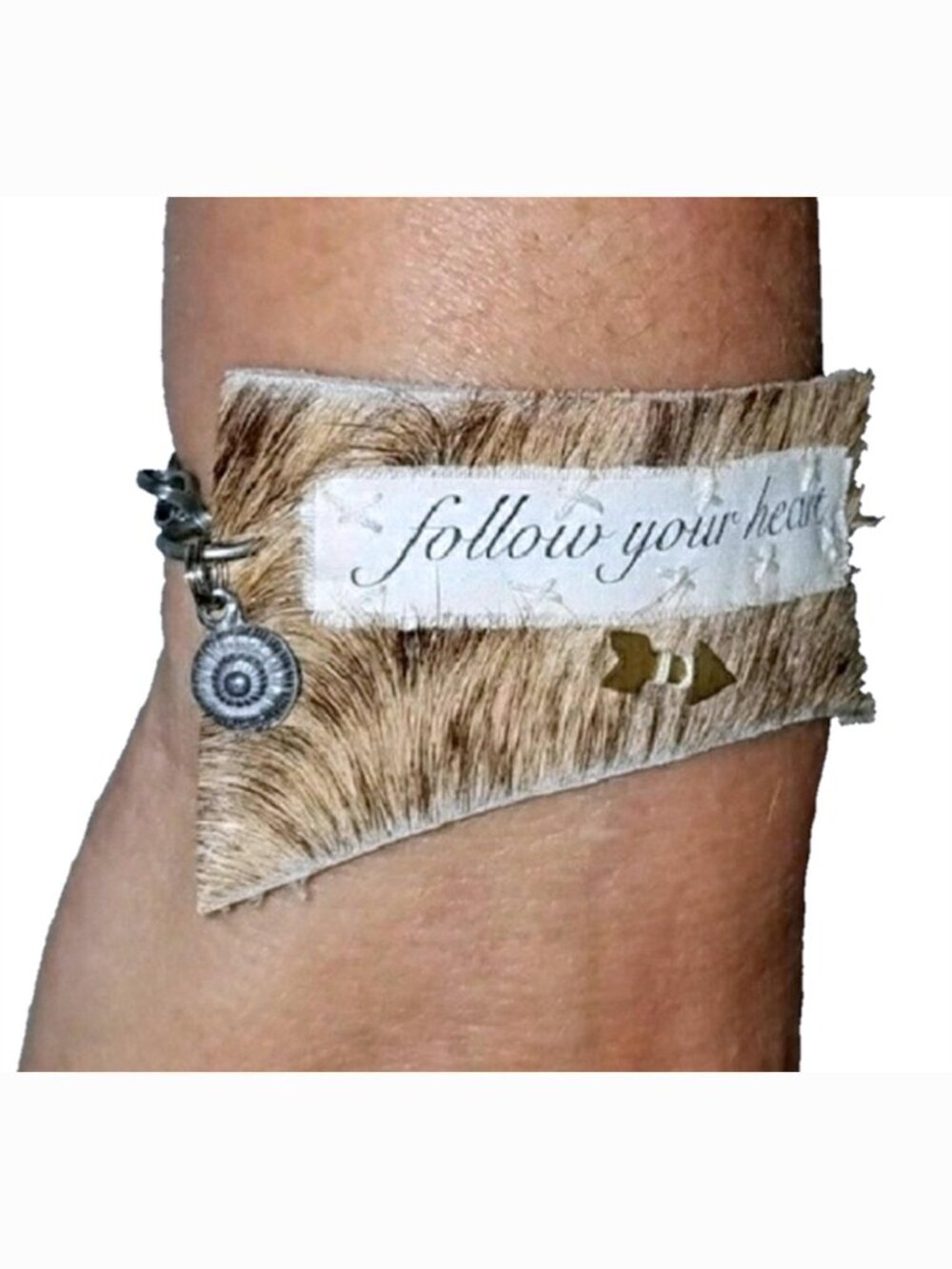 Rustic Leather Bracelet Cuff Follow Your Heart Mantra Saying Word Jewelry Charms